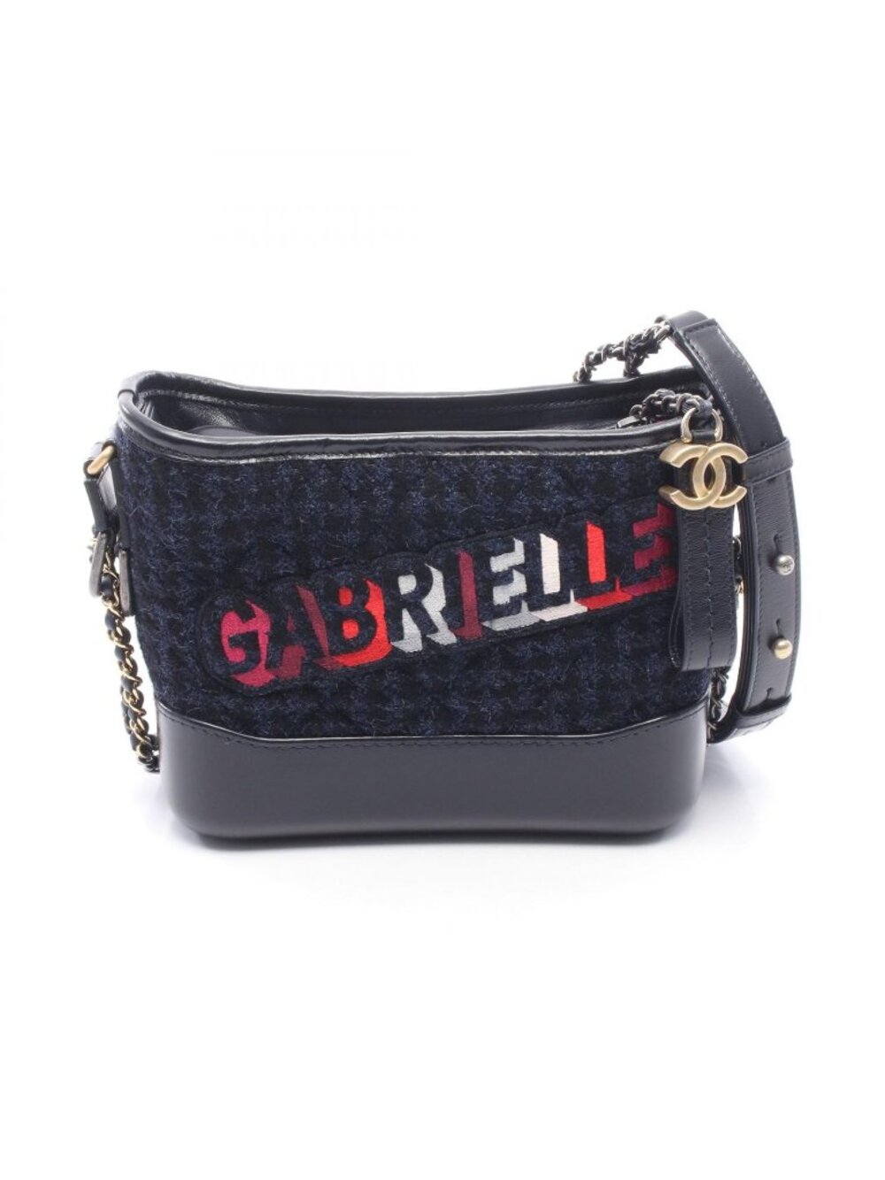 Chanel Shoulder Bag Gabriel de Small Hobo Navy Fabric Leather Chain